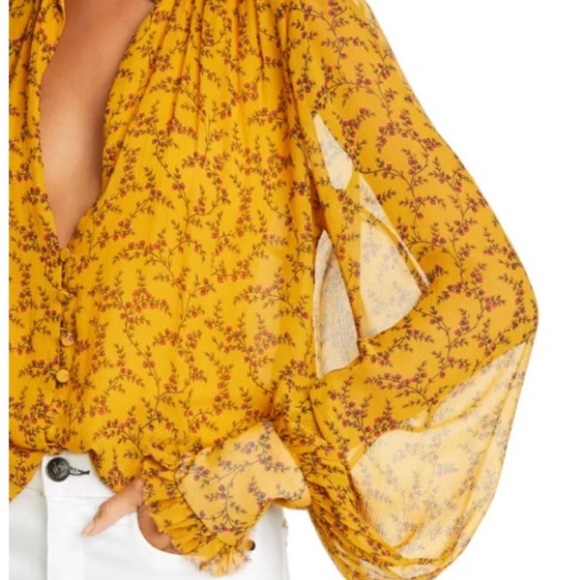 Jonathan Simkhai 100% silk chiffon yellow blouse Large - Picture 2 of 8